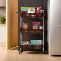 Myntra Elegant Homes Brown 3-Layer Revolving Multipurpose Storage Rack With Wheels-50