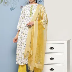 Varanga Floral Printed Thread Work Kurta with Trousers & Dupatta-0