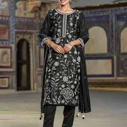 SCAKHI Floral Embroidered Straight Kurta with Trousers & Dupatta-37