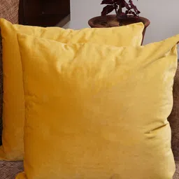 HOMEMONDE Set of 2 Yellow Velvet Square Cushion Covers-25