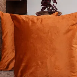 HOMEMONDE Orange Set of 2 Velvet Square Cushion Covers-14