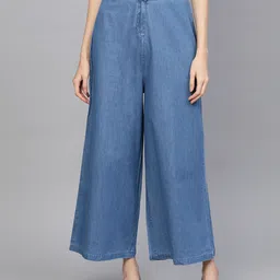 SASSAFRAS Women Blue High-Rise Denim Parallel Trousers-image-6