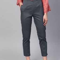 SOJANYA Women Grey Slim Fit Solid Cropped Trousers-image-9