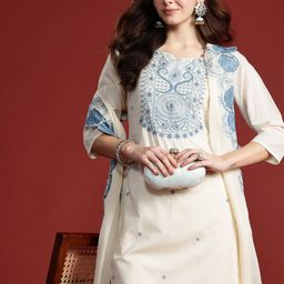 Indo Era Paisley Embroidered Thread Work Pure Cotton Kurta with Trousers & With Dupatta-picture-56