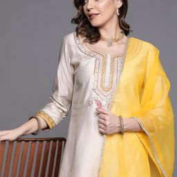 Indo Era Yoke Design Liva Kurta with Trousers & With Dupatta-30
