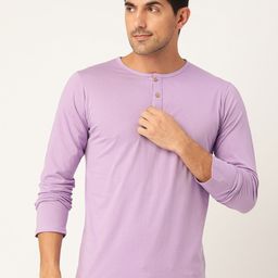 FERANOID Men Purple Henley Neck Bio Finish T-shirt-image-67