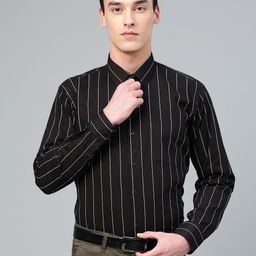 Hancock Men Black & White Slim Fit Striped Formal Shirt-picture-43