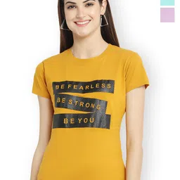 Fabflee Women Multicoloured 3 Printed Applique T-shirt-picture-15