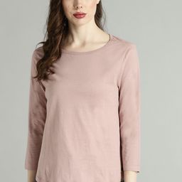 Roadster Women Dusty Pink Solid Round Neck T-shirt-58