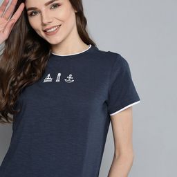 Mast & Harbour Women Navy Blue Pure Cotton Solid Round Neck T-shirt-image-44