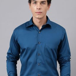 Hancock Men Turquoise Blue Premium Slim Fit Opaque Casual Shirt-image-74