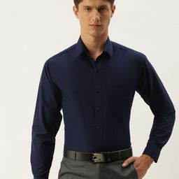 English Navy Men Navy Blue Slim Fit Solid Formal Shirt-image-88