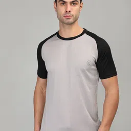 Chkokko Men Grey Colourblocked Round Neck Gym T -Shirt-image-77