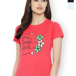 Fabflee Women Multicoloured 3 Printed Applique T-shirt-picture-44