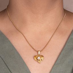 ARTKLIM Stainless Steel Gold-Plated Pearl Beaded Heart Shaped Pendant with Chain-image-90