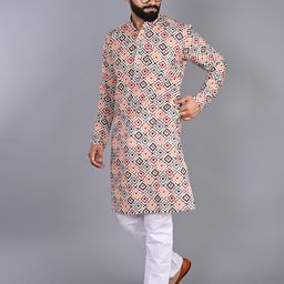 FUBAR Ethnic Motif Printed Mandarin Collar Cotton Kurta-image-68