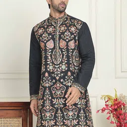 Jompers Floral Embroidered Mandarin Collar Silk Thread Work Straight Kurta-picture-39