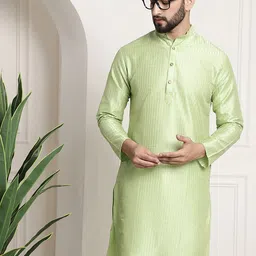 SOJANYA Striped Band Collar Long Sleeves Straight Kurta-image-7