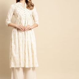 RANGMAYEE Women Beige & Golden Ethnic Motifs Printed Kurta-image-64