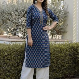 Nayo Ethnic Motifs Printed V-Neck Cotton Straight Kurta-image-65
