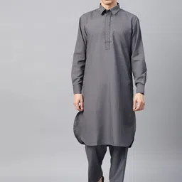 SOJANYA Men Grey Solid Kurta with Pyjamas-picture-16