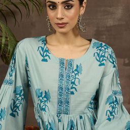 Indo Era Women Floral Printed Pleated Pure Cotton Kurta Set-image-95