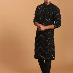 SHRESTHA BY VASTRAMAY Men Embroidered Mirror Work Kurta With Churidar-picture-38
