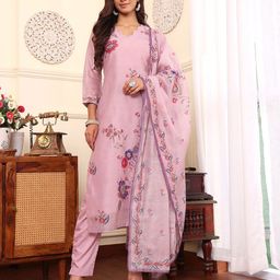 Varanga Floral Embroidered Chanderi Silk Straight Kurta With Trouser & Dupatta-48
