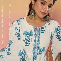 Indo Era Women Floral Printed Regular Pure Cotton Kurta with Palazzos-picture-16