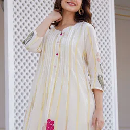 Indo Era Women Floral Printed Regular Pure Cotton Kurta with Trousers-48