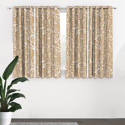 HOUZZCODE Brown & White Set of 4 Printed Black Out Window Curtains-30