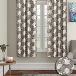 Cortina Black & White 2 Pieces Leaf Printed Window Curtains-image-6