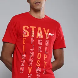 HRX by Hrithik Roshan Men Red Pure Cotton Typography Printed Lifestyle T-shirt-image-4