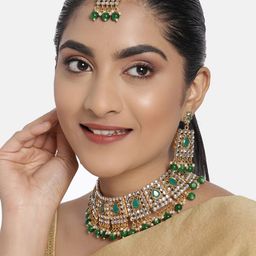 Zaveri Pearls Gold-Plated & Green Embellished Jewellery Set-image-37