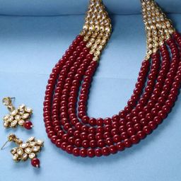 Peora Gold-Plated Faux Pearl & Kundan Studded Jewellery Set-image-38