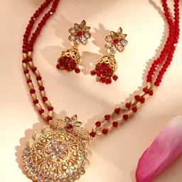 ADIVA 22K Gold-Plated Stones Studded & Beaded Jewellery Set-19