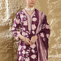 Anouk Women Floral Printed Cotton Kurta with Trousers & Dupatta-picture-38
