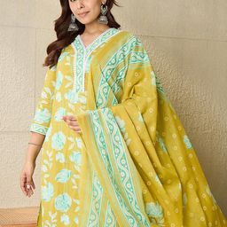 Anouk Women Floral Printed Cotton Kurta with Trousers & Dupatta-picture-42