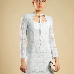 Stylecast X Hersheinbox Tie-Up Neck Lace Sheath Dress-image-64