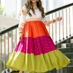 Rustorange Multicolor Colourblocked Tiered Maxi Dress-picture-18