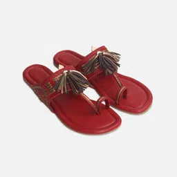 Aprajita Toor Women Leather Ethnic One Toe Flats with Tassels-image-9