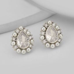 Carlton London Silver-Plated CZ Teardrop Shaped Studs-12