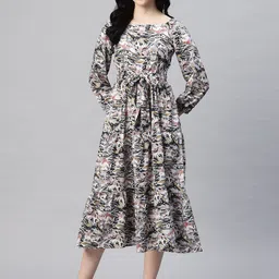 Cottinfab Printed Puff Sleeve Tiered Fit & Flare Dress-image-11