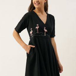 OKHAI Black Pure Cotton Embroidered A-Line Mini Dress-image-22