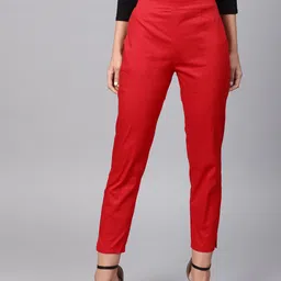 SOJANYA Women Red Slim Fit Solid Cropped Trousers-image-51