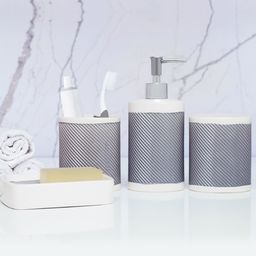 Archies Set of 4 Grey & White Striped Bathroom Accessories-14