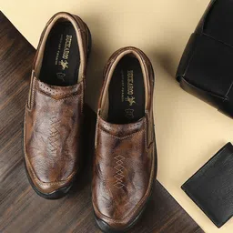 Buckaroo Men Brown Solid Leather Casual Slip-On Shoes-image-6