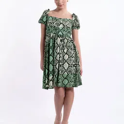 Stylecast X Hersheinbox Abstract Printed Puff Sleeves A-Line Dress-image-42