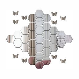 Wall1ders Silver Toned 40 Pieces Hexagon & Butterflies Acrylic Mirror Stickers-46