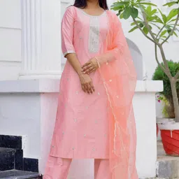Libas Floral Embroidered Zari Straight Kurta With Trousers And Dupatta-image-77